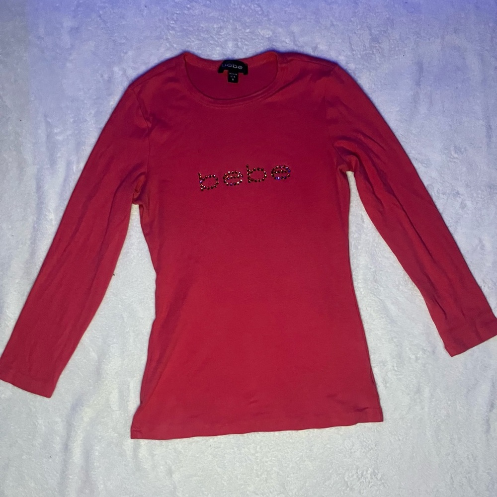 Bebe Vibrant Red Long Sleeve Tee